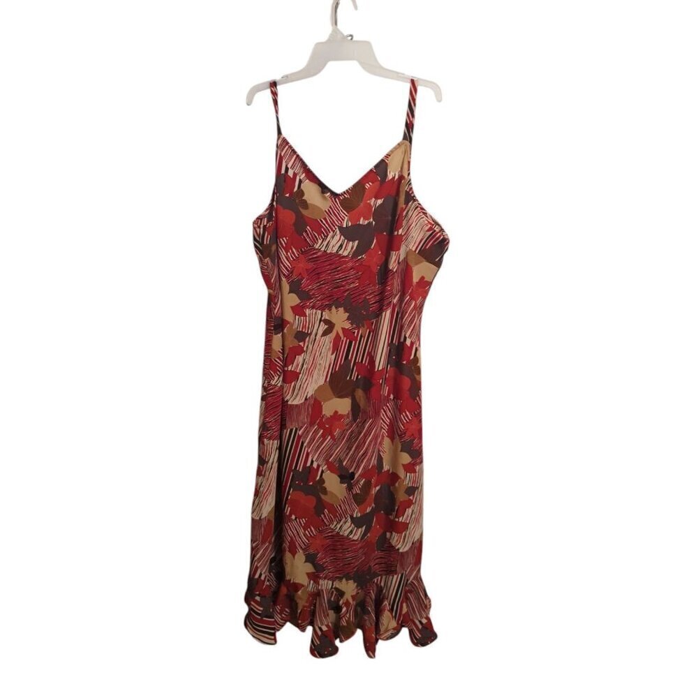 ASHLEY STEWART Burgundy Red Brown Tan Ruffle Midi Dress 24 Sleeveless Summer